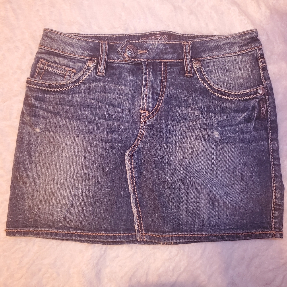 Silver Jean Mini Skirt